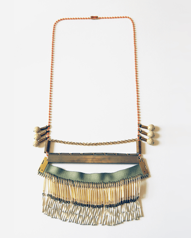 Collaged Bar Necklace Gold & Green