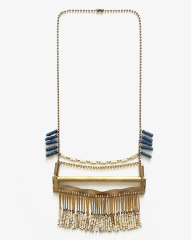 Collaged Bar Necklace Blue & Gold