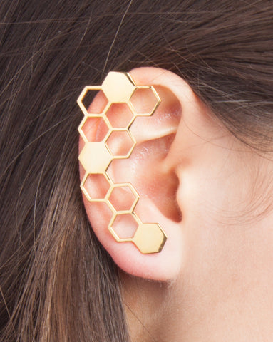 Honeycomb Ear Jacket 18K Gold Vermeil