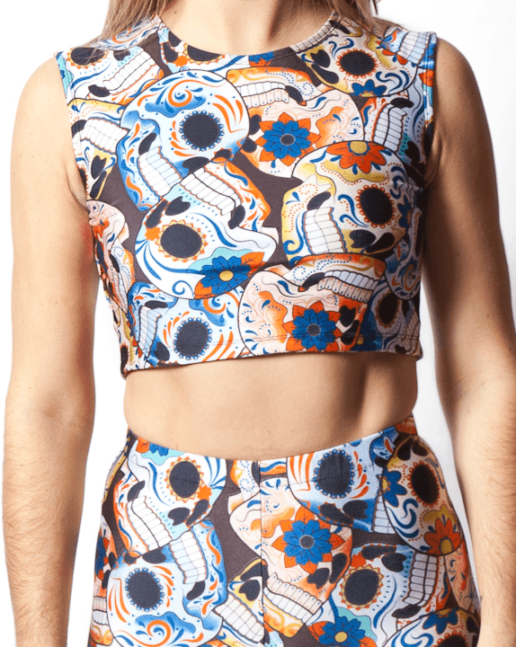 Reversible Crop Top WTF And Skull Print